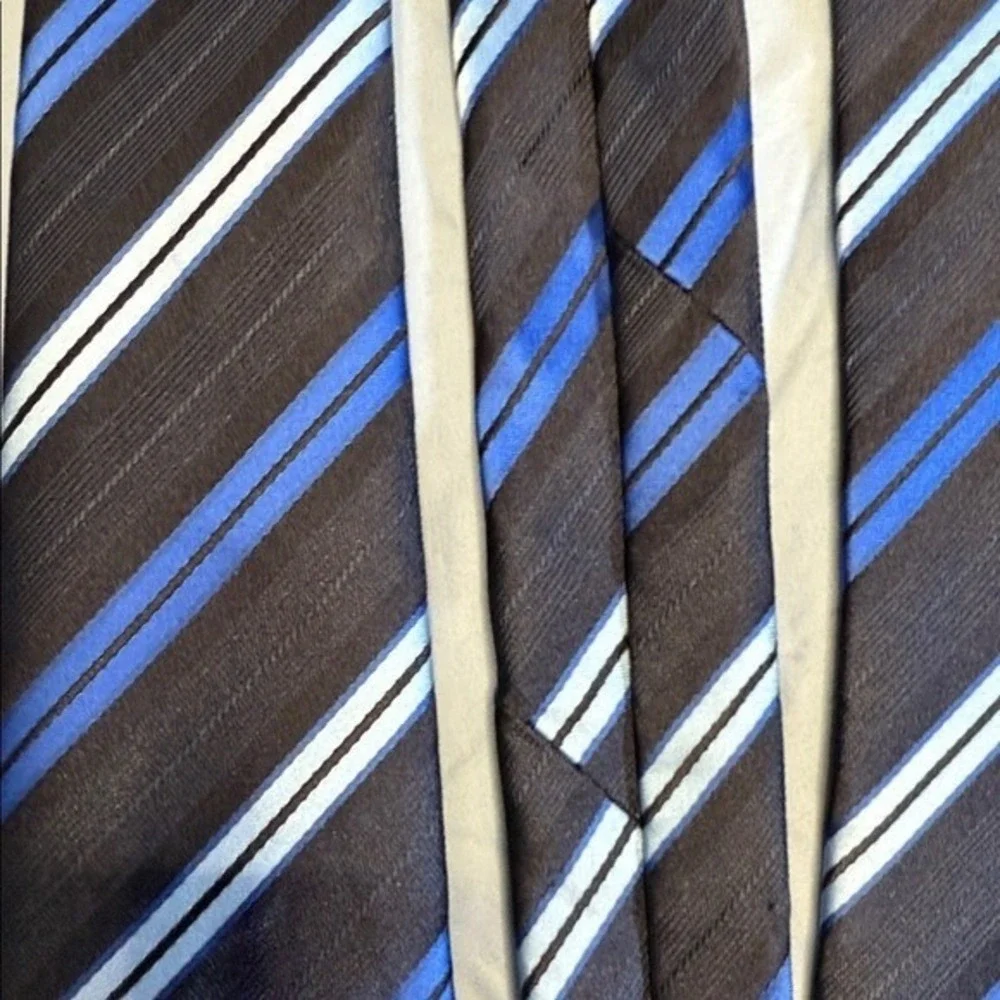 Barry‎ Wang 100% Silk Tie – Blue & Charcoal Stripe – Italian Style
